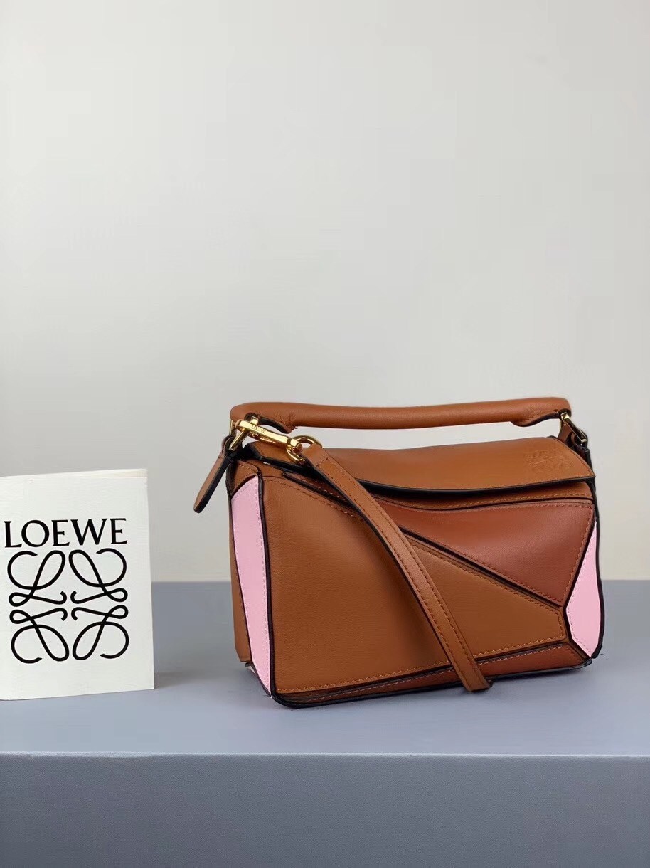 Loewe Mini Puzzle Bag In Brown/Camel/Pink Calfskin 299