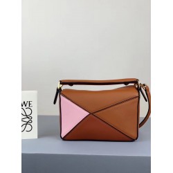 Loewe Mini Puzzle Bag In Brown/Camel/Pink Calfskin 299