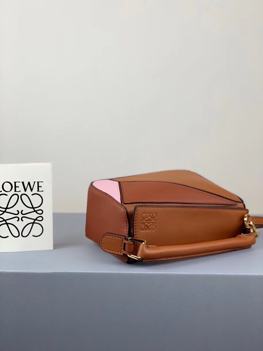 Loewe Mini Puzzle Bag In Brown/Camel/Pink Calfskin 299