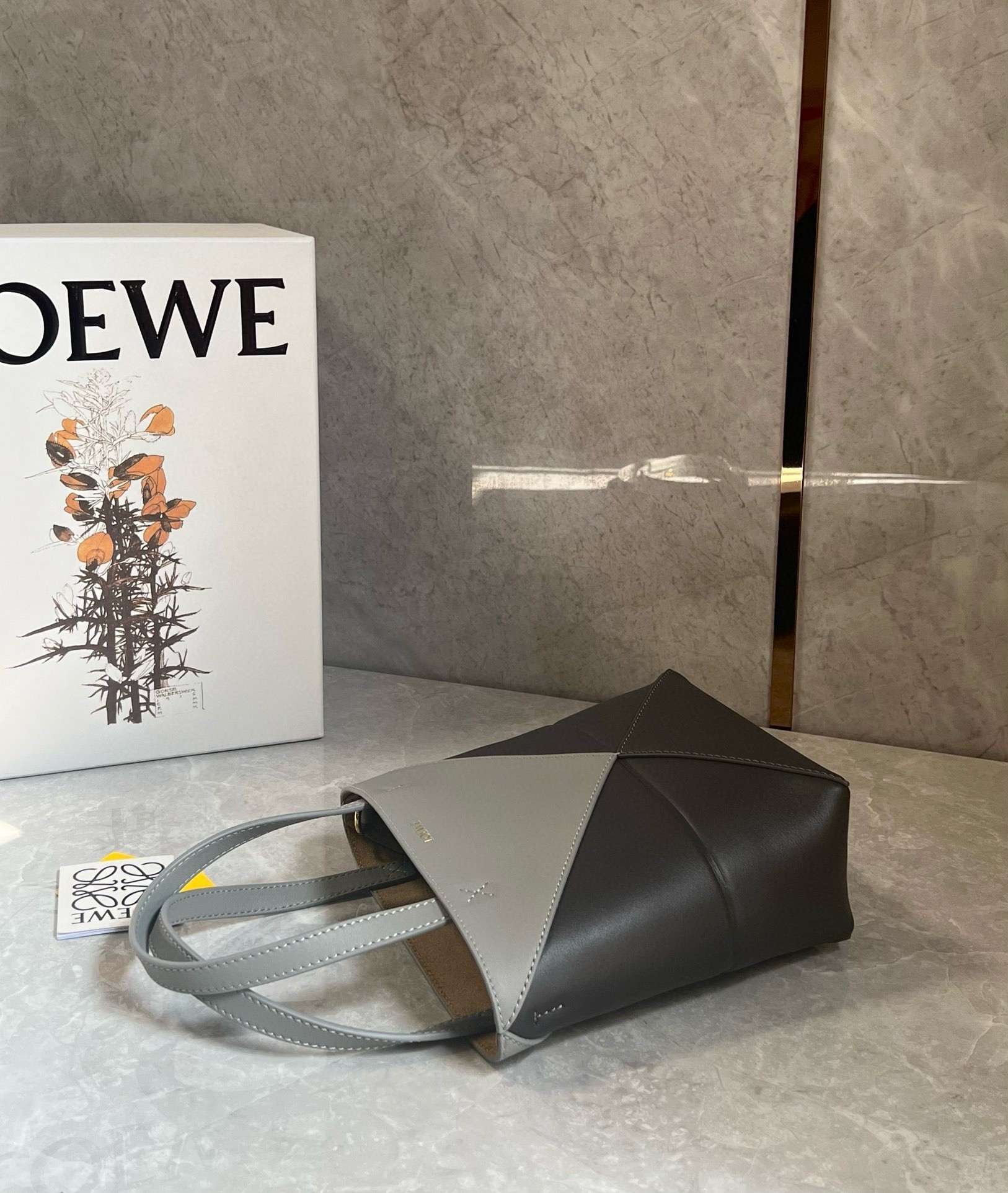 Loewe Mini Puzzle Fold Tote Bag in Grey/Dark Grey Calfskin 475