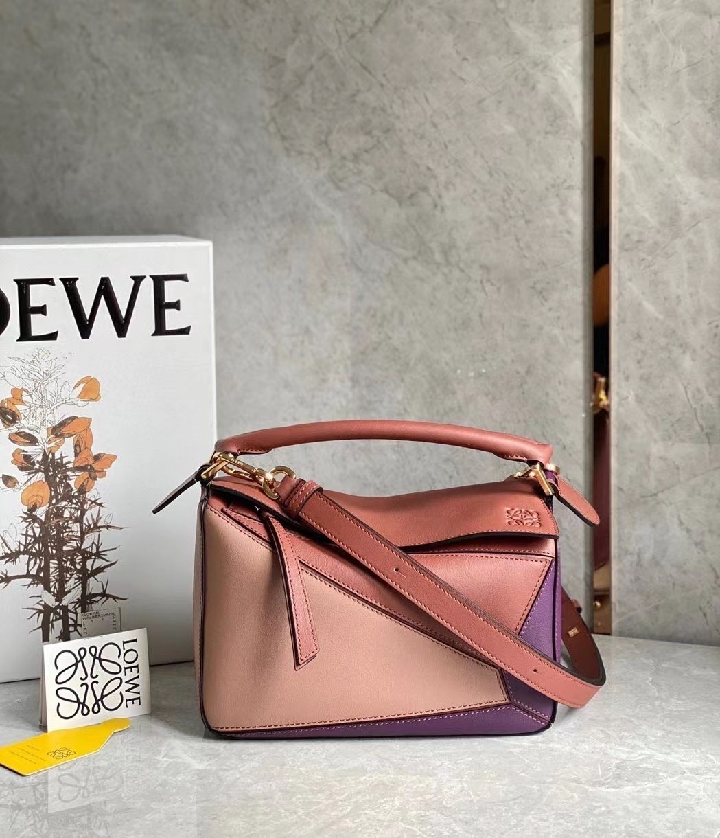 Loewe Puzzle Small Bag In Purple/Caramel/Blossom Calfskin 520