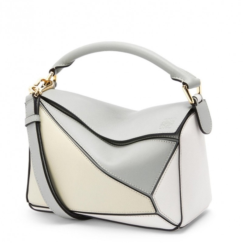 Loewe Puzzle Small Bag In Grey/Cream/White Calfskin 596