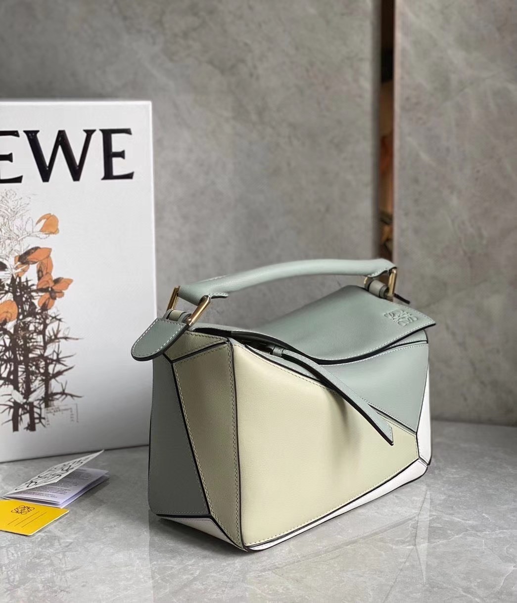 Loewe Puzzle Small Bag In Grey/Cream/White Calfskin 596