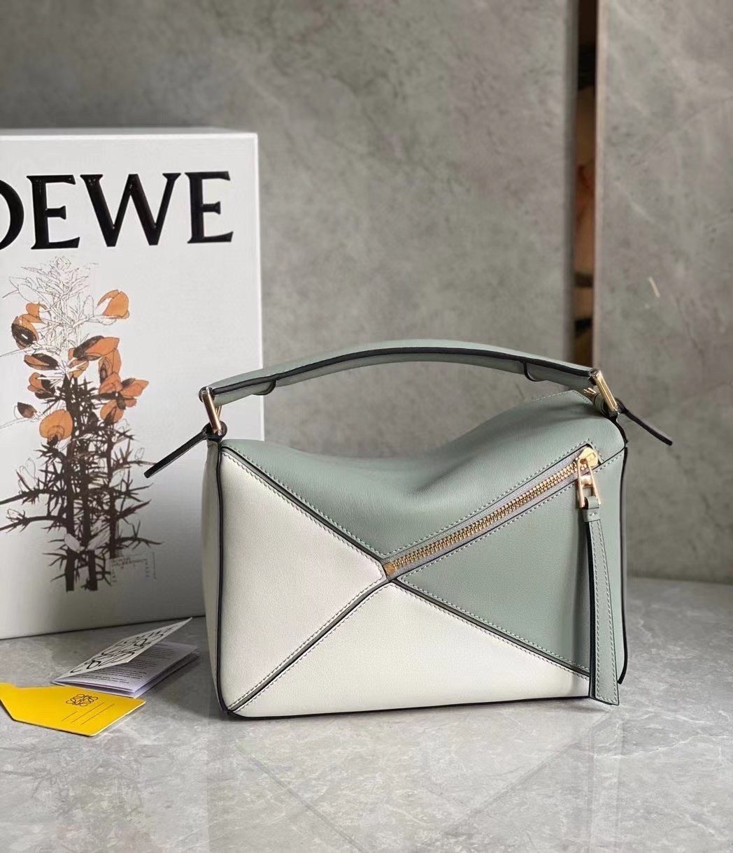 Loewe Puzzle Small Bag In Grey/Cream/White Calfskin 596