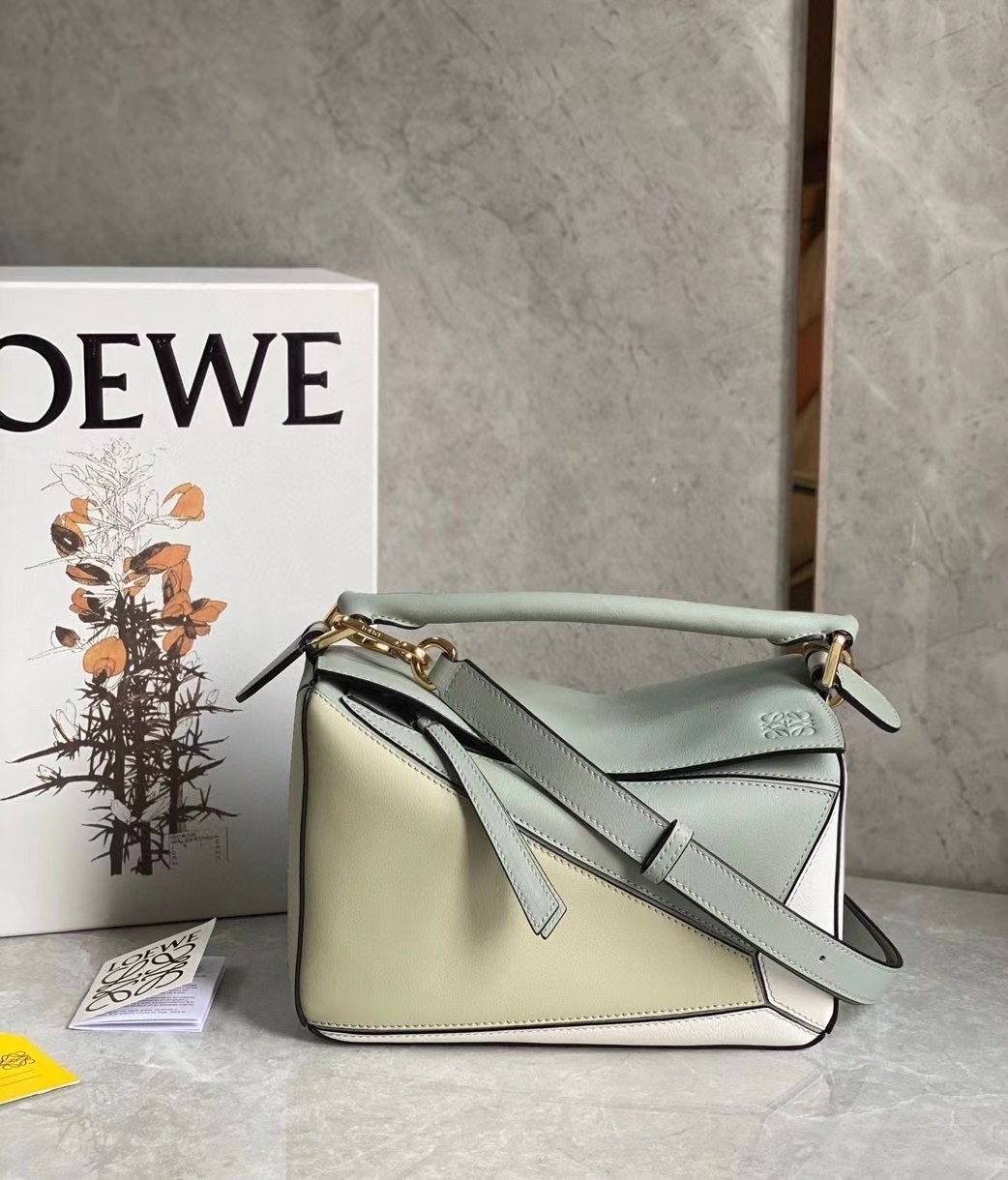 Loewe Puzzle Small Bag In Grey/Cream/White Calfskin 596