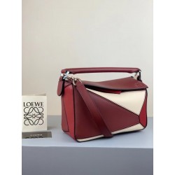 Loewe Small Puzzle Bag In Bordeaux/Garnet/White Calfskin 315