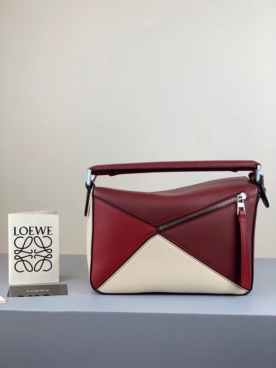 Loewe Small Puzzle Bag In Bordeaux/Garnet/White Calfskin 315