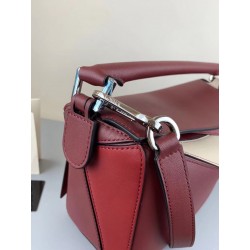 Loewe Small Puzzle Bag In Bordeaux/Garnet/White Calfskin 315