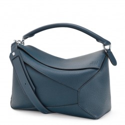 Loewe Large Puzzle Bag In Blue Grained Leather 621