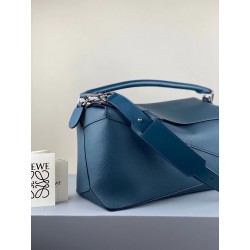 Loewe Large Puzzle Bag In Blue Grained Leather 621