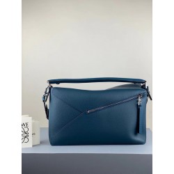 Loewe Large Puzzle Bag In Blue Grained Leather 621