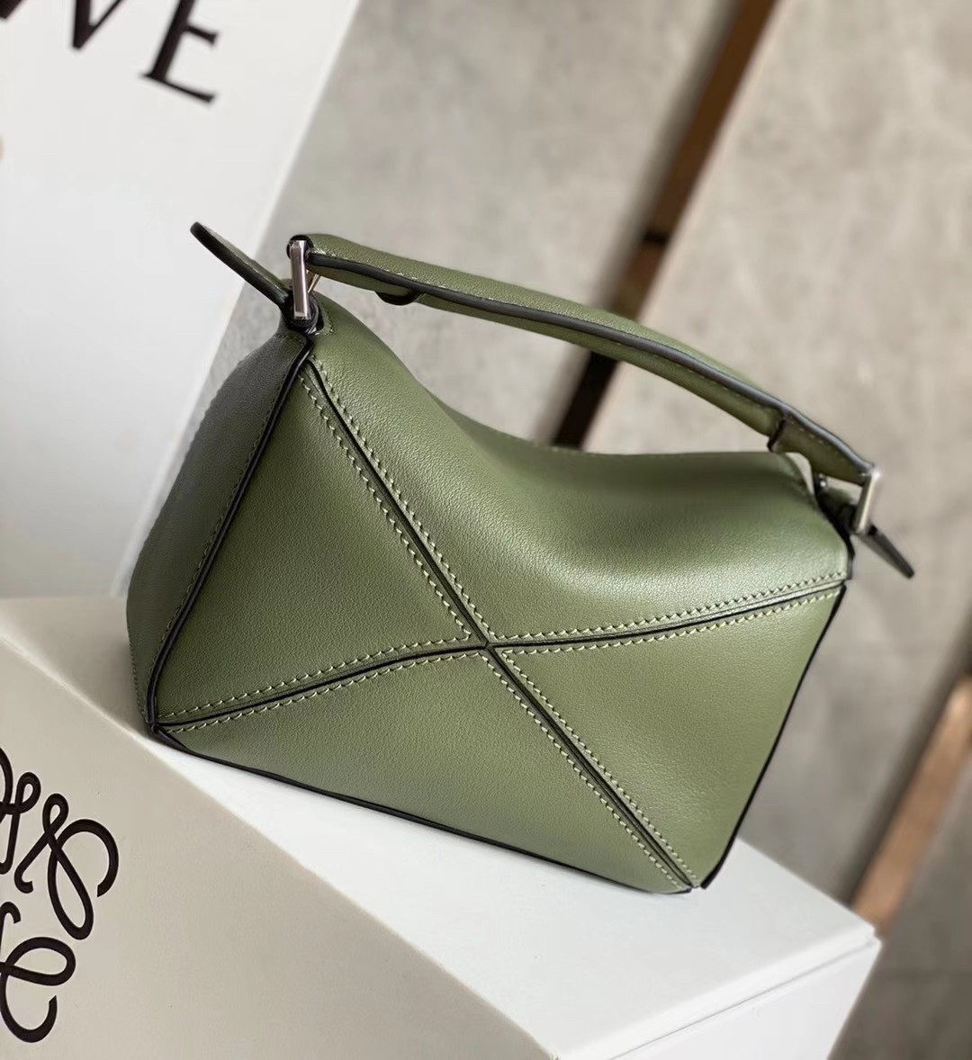 Loewe Puzzle Mini Bag In Avocado Green Calfskin 731