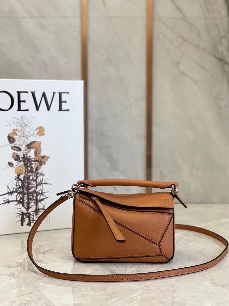 Loewe Mini Puzzle Bag In Brown Calfskin Leather 094