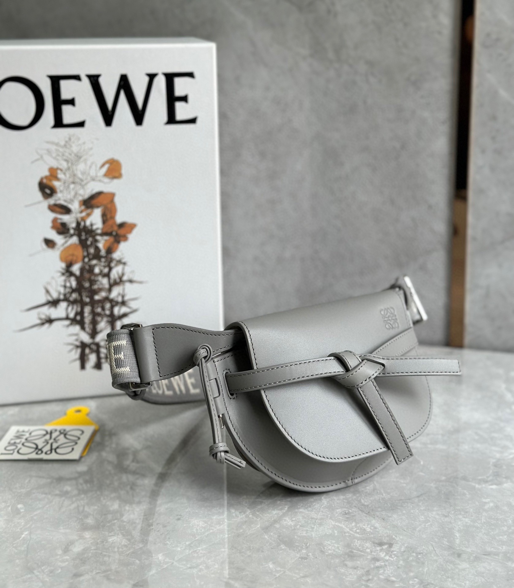 Loewe Gate Dual Mini Bag In Grey Calfskin 538