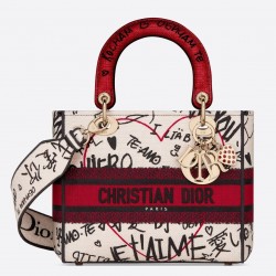 Dior Medium Lady D-Lite Dioramour Graffiti Embroidery Bag  117