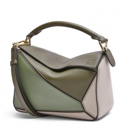 Loewe Puzzle Small Bag In Green/Oat Calfskin 706