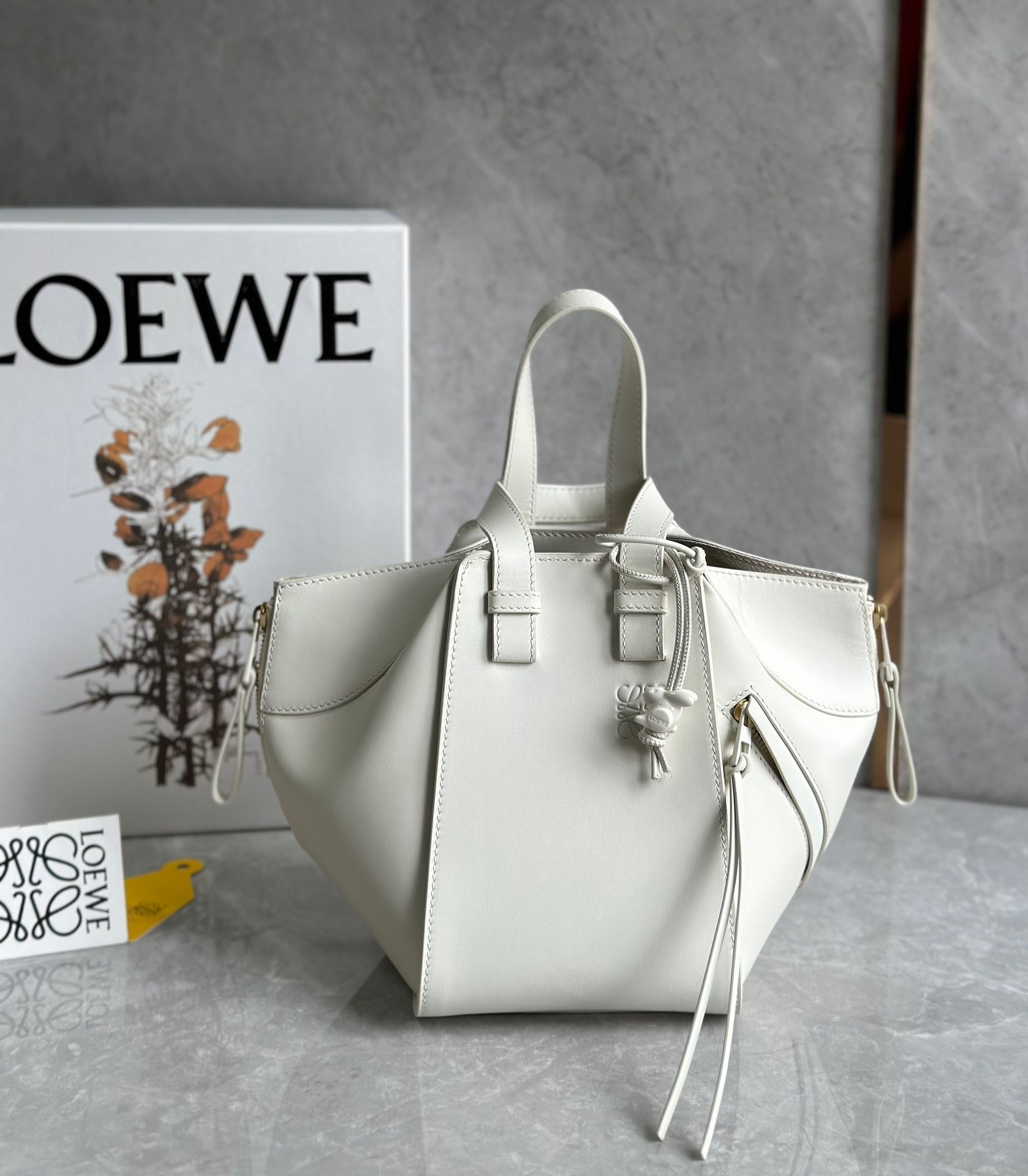 Loewe Compact Hammock Bag in White Satin Calfskin 364