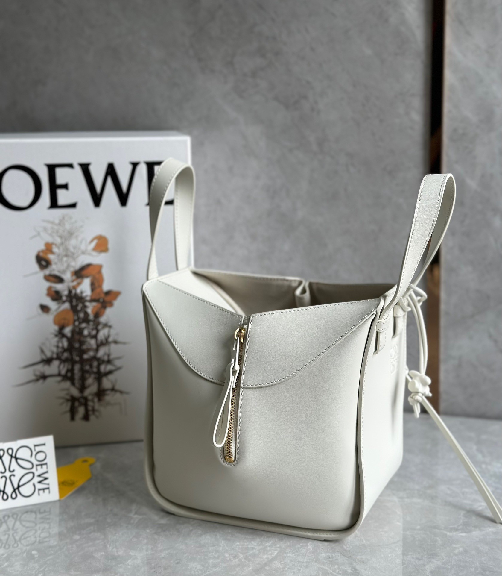 Loewe Compact Hammock Bag in White Satin Calfskin 364