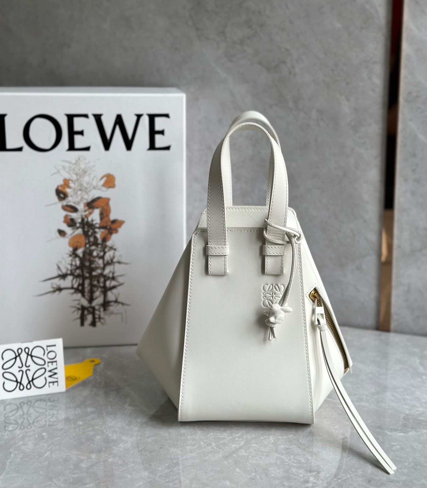 Loewe Compact Hammock Bag in White Satin Calfskin 364