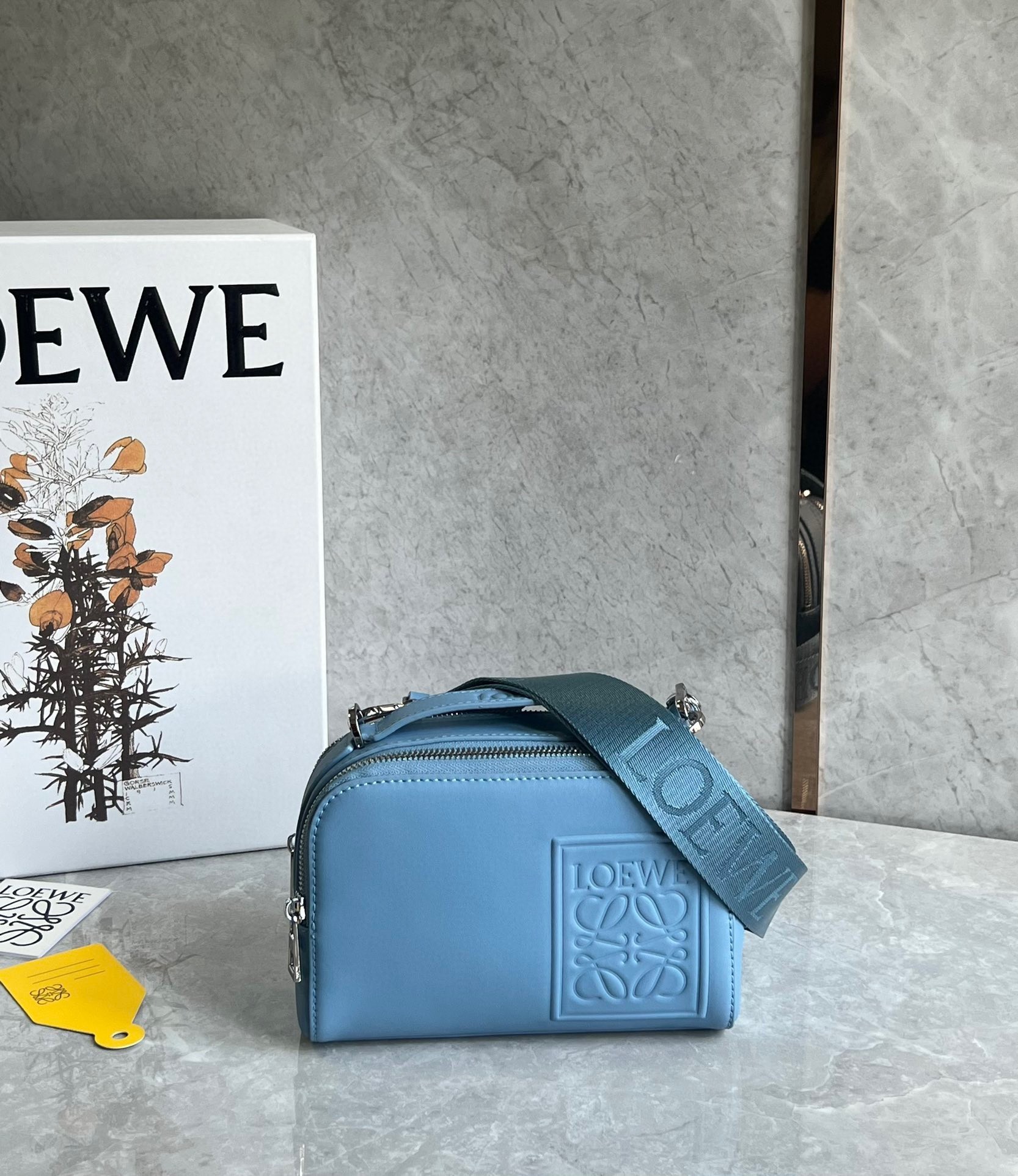 Loewe Mini Camera Crossbody Bag in Blue Calfskin 870