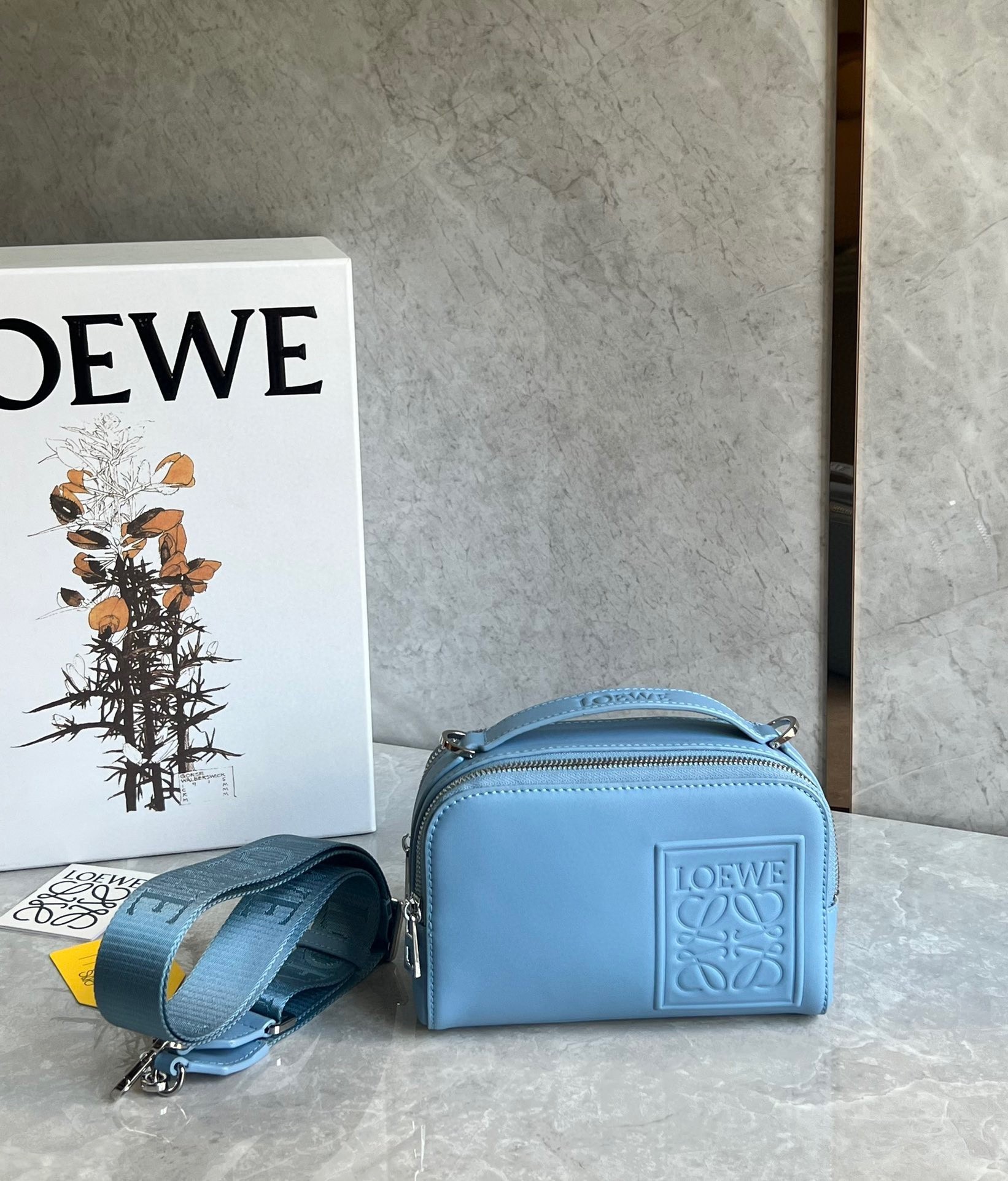 Loewe Mini Camera Crossbody Bag in Blue Calfskin 870