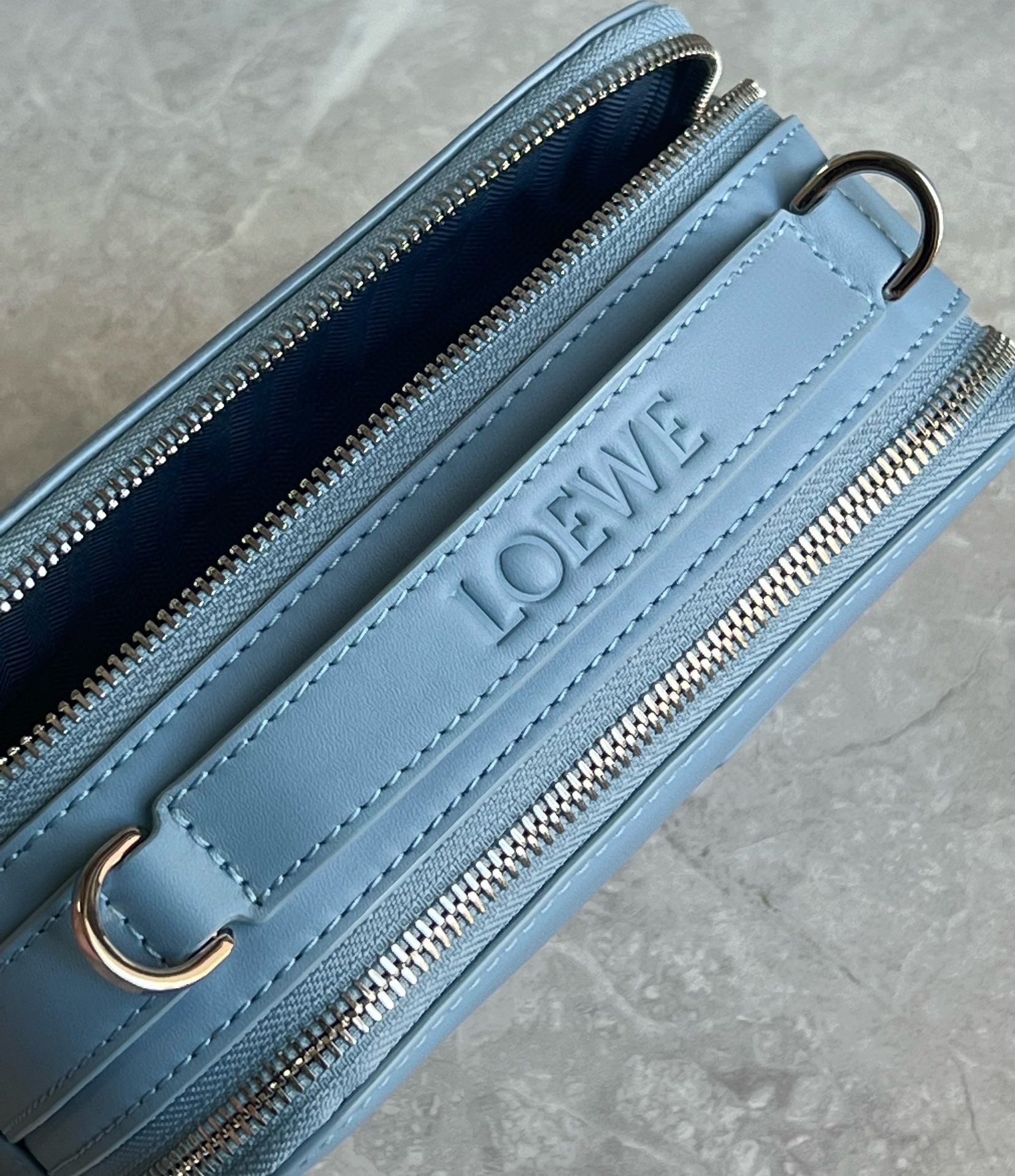 Loewe Mini Camera Crossbody Bag in Blue Calfskin 870