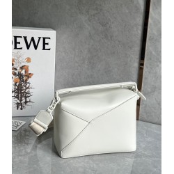 Loewe Puzzle Edge Small Bag In White Satin Calfskin 971