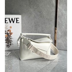 Loewe Puzzle Edge Small Bag In White Satin Calfskin 971