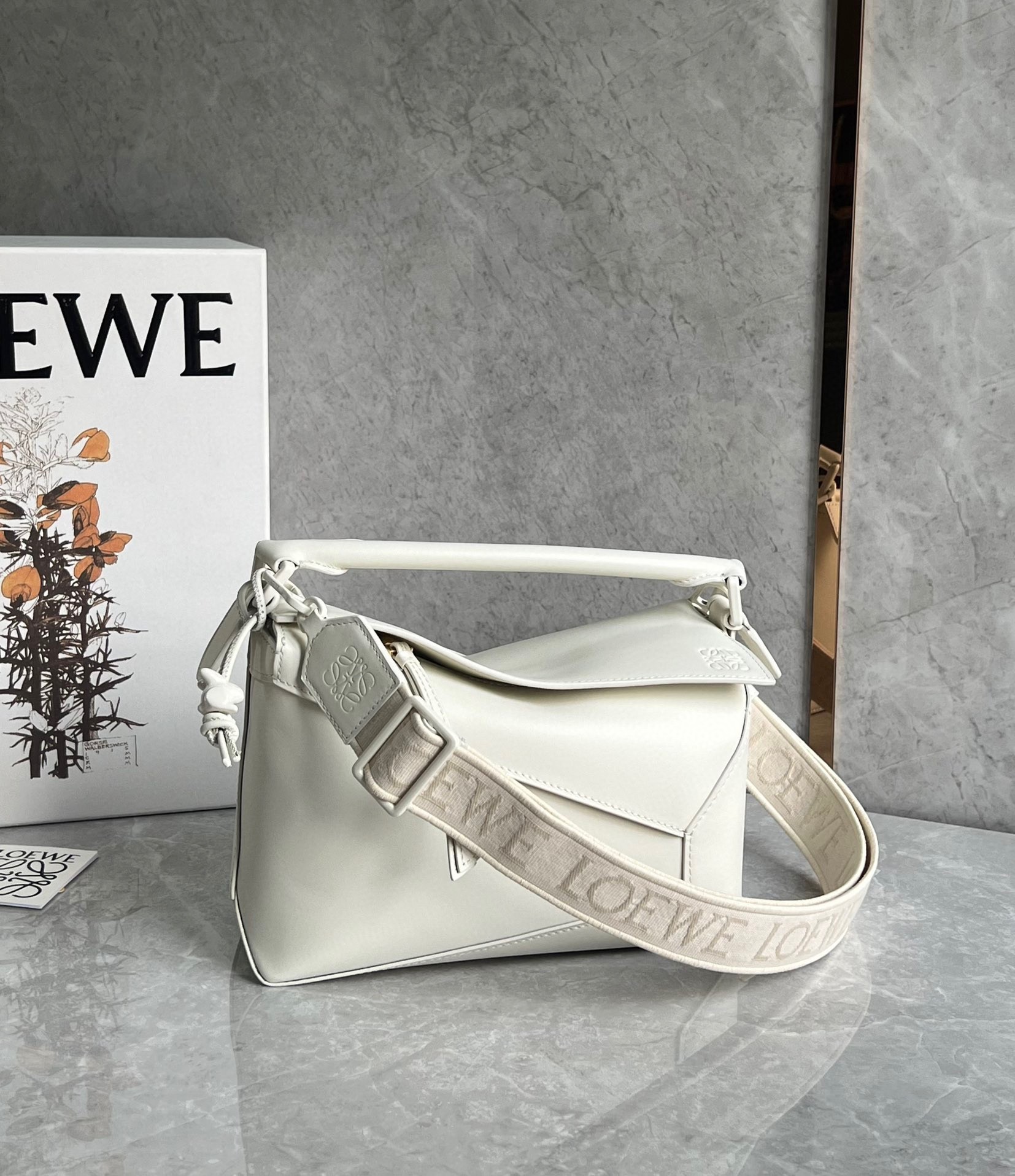 Loewe Puzzle Edge Small Bag In White Satin Calfskin 971