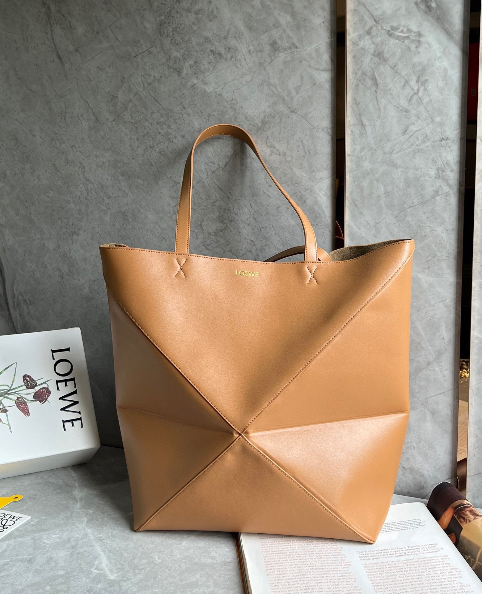Loewe Large Puzzle Fold Tote Bag in Tan Calfskin 032