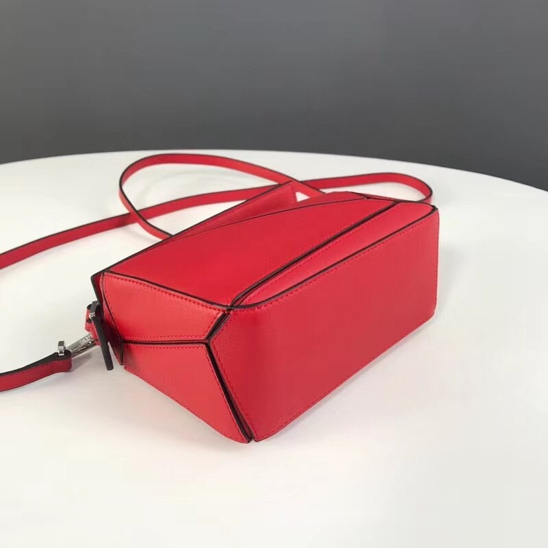 Loewe Mini Puzzle Bag In Red Calfskin Leather 096
