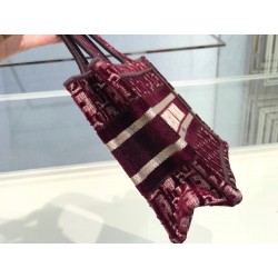 Dior Mini Book Tote Bag In Bordeaux Oblique Embroidered Velvet 822