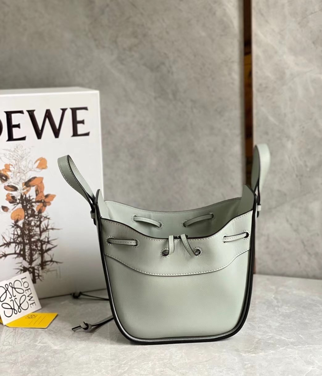 Loewe Mini Hammock Drawstring Bag In Ash Grey Calfskin 286