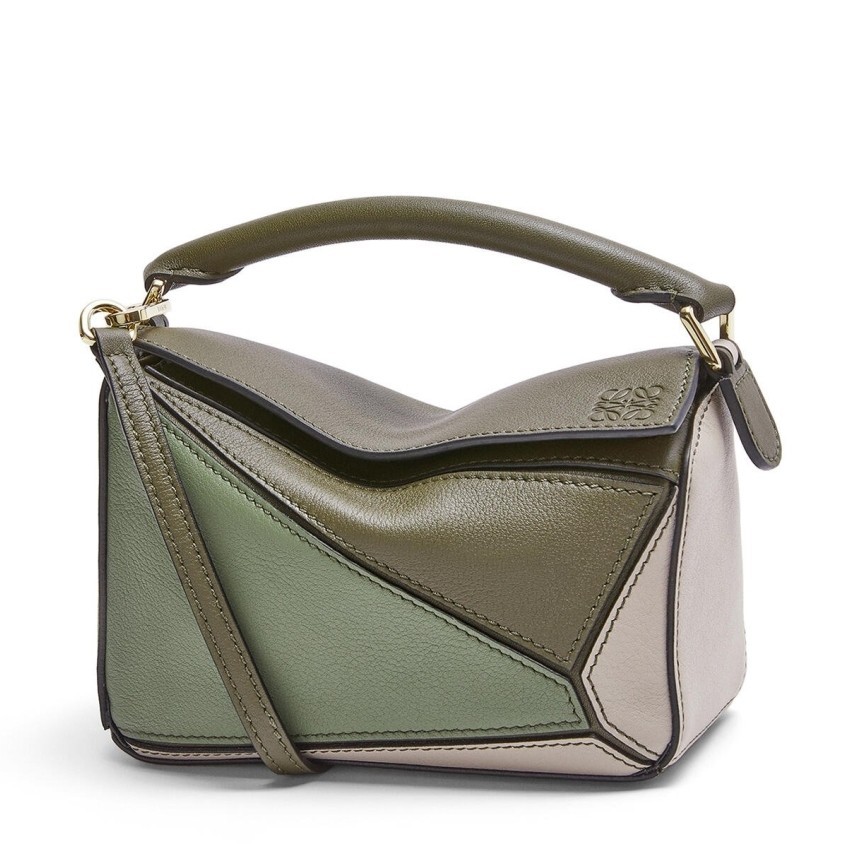 Loewe Puzzle Mini Bag In Green/Oat Calfskin 374