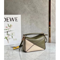 Loewe Puzzle Mini Bag In Green/Oat Calfskin 374