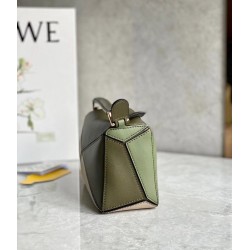 Loewe Puzzle Mini Bag In Green/Oat Calfskin 374