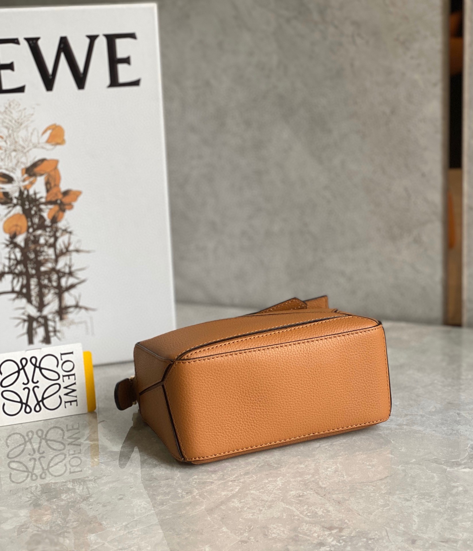 Loewe Puzzle Mini Bag In Brown Grained Calfskin  404