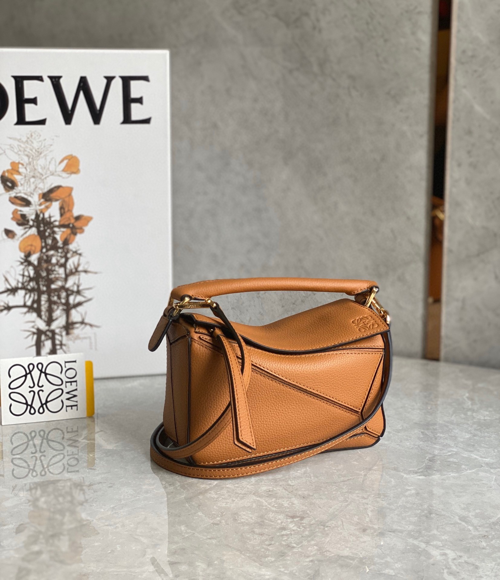 Loewe Puzzle Mini Bag In Brown Grained Calfskin  404