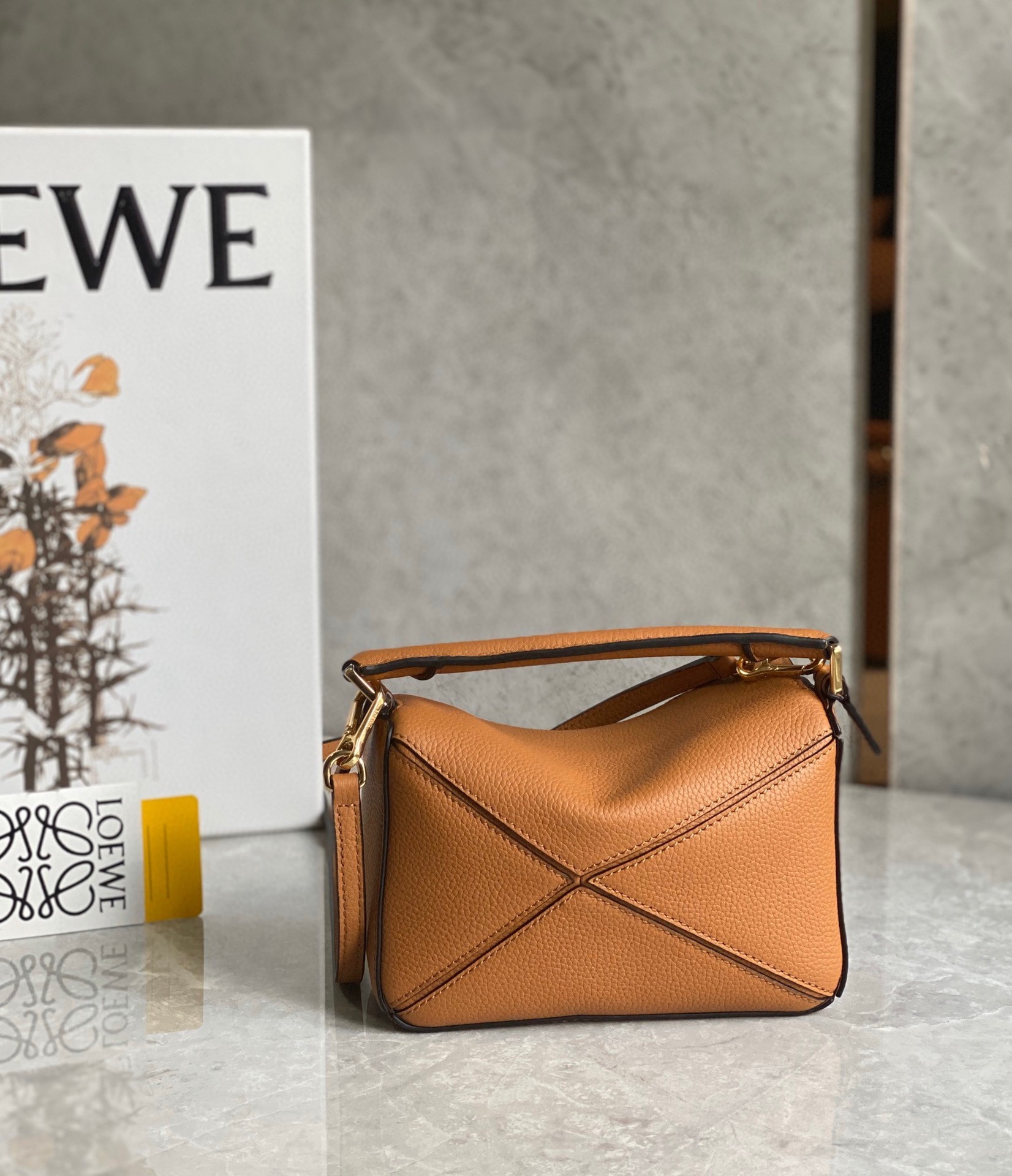 Loewe Puzzle Mini Bag In Brown Grained Calfskin  404