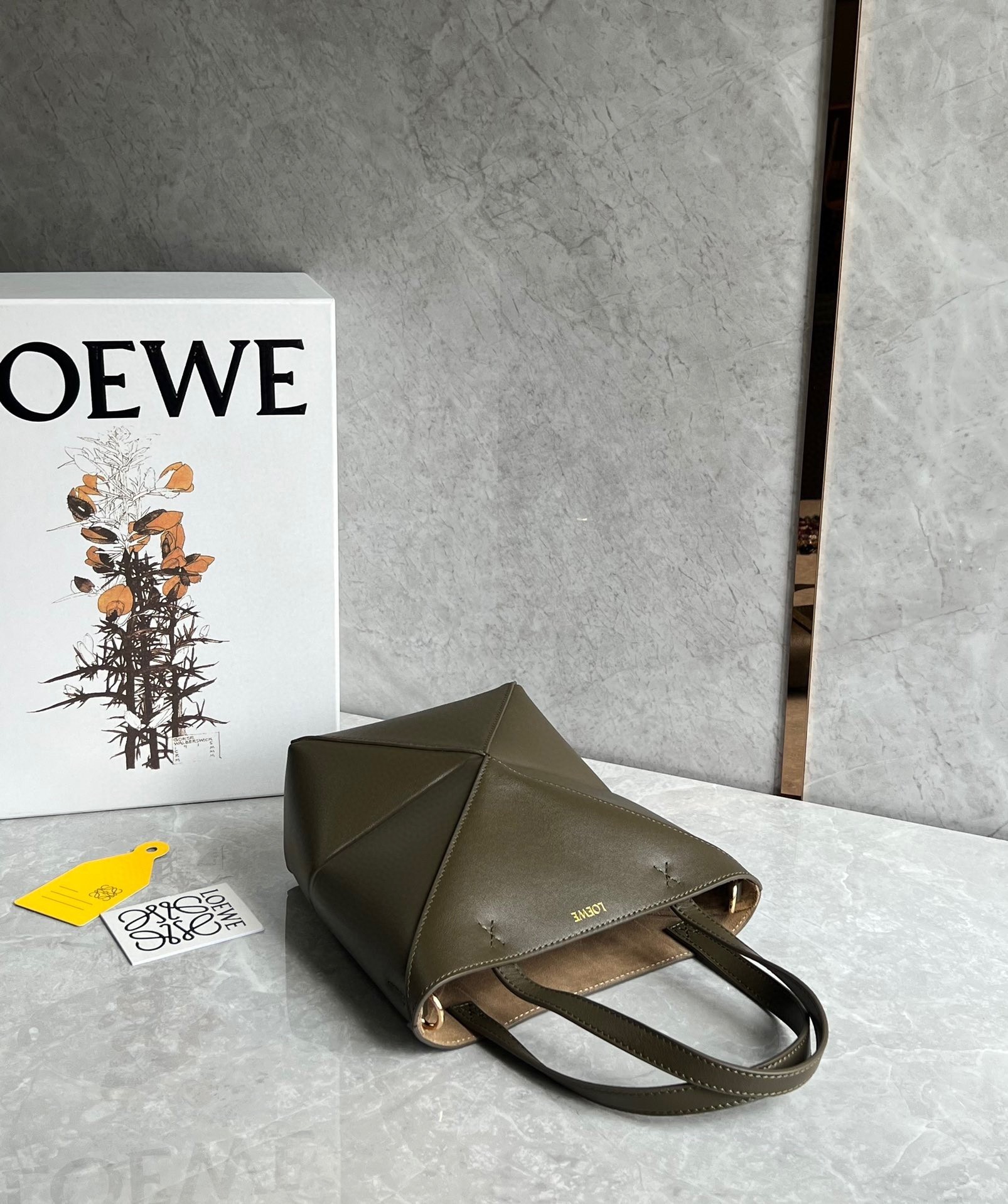 Loewe Mini Puzzle Fold Tote Bag in Dark Green Calfskin 511