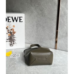 Loewe Mini Puzzle Fold Tote Bag in Dark Green Calfskin 511