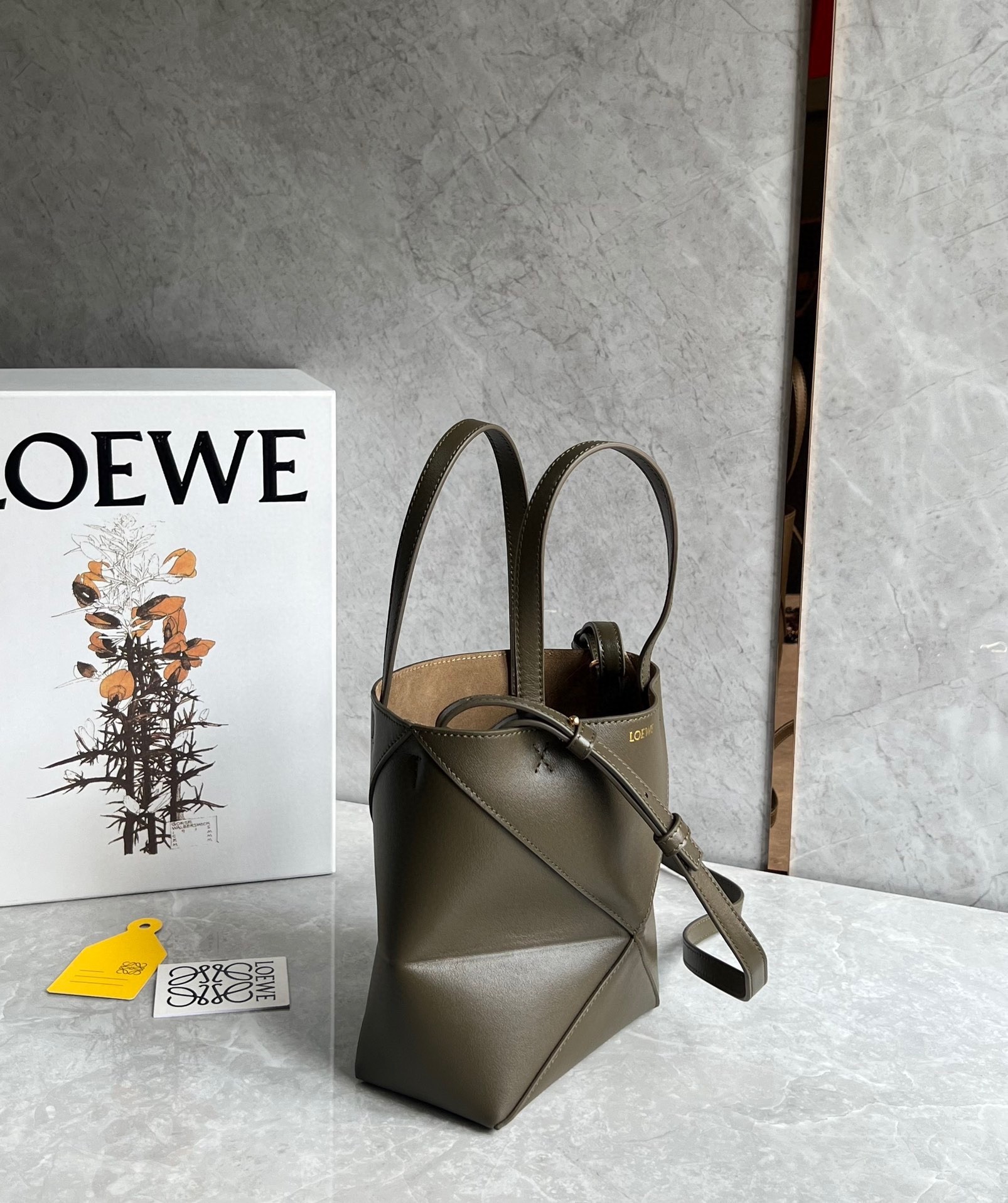 Loewe Mini Puzzle Fold Tote Bag in Dark Green Calfskin 511