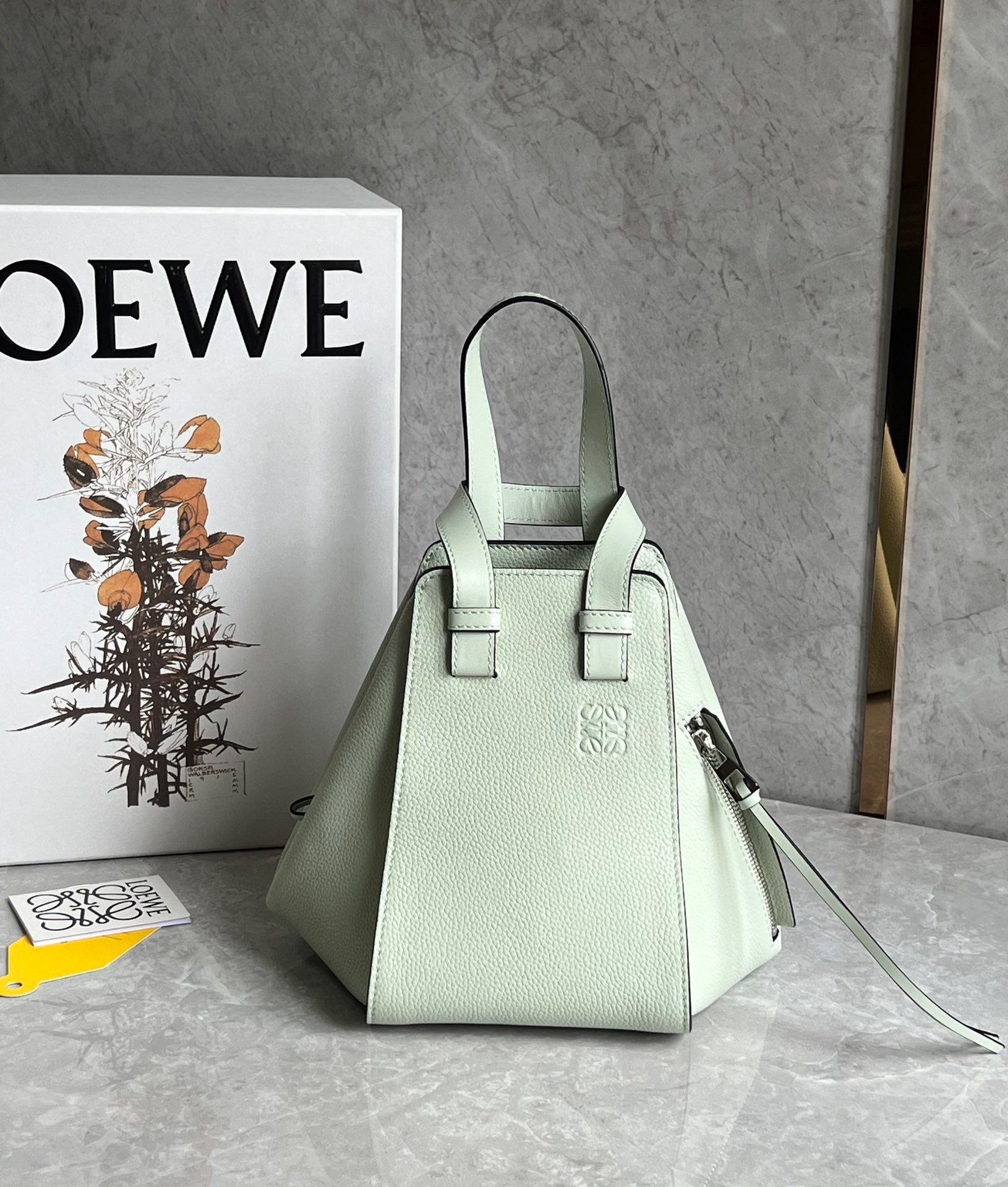 Loewe Compact Hammock Bag in Light Celadon Grained Calfskin 636