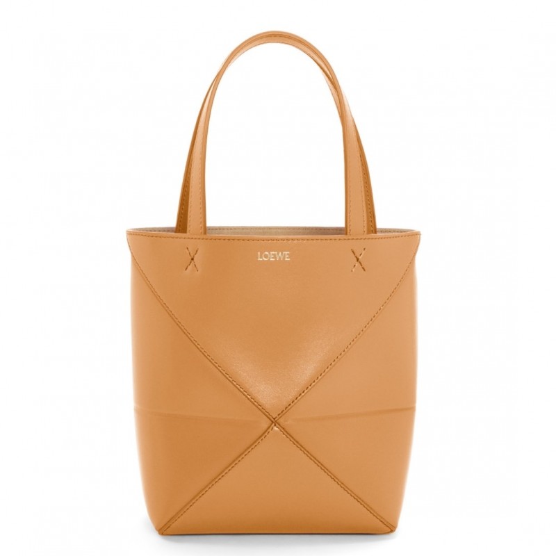 Loewe Mini Puzzle Fold Tote Bag in Tan Calfskin 895