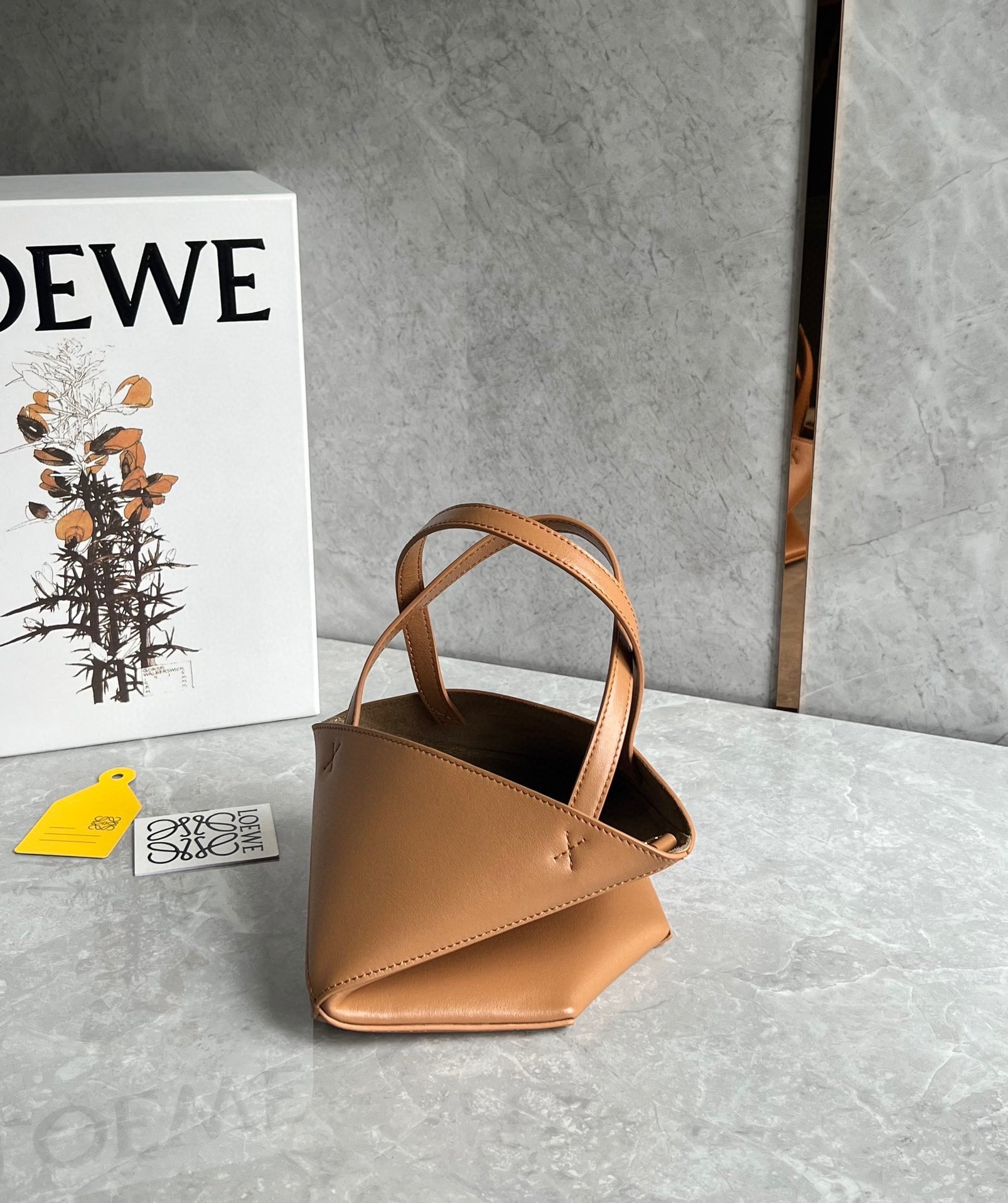 Loewe Mini Puzzle Fold Tote Bag in Tan Calfskin 895