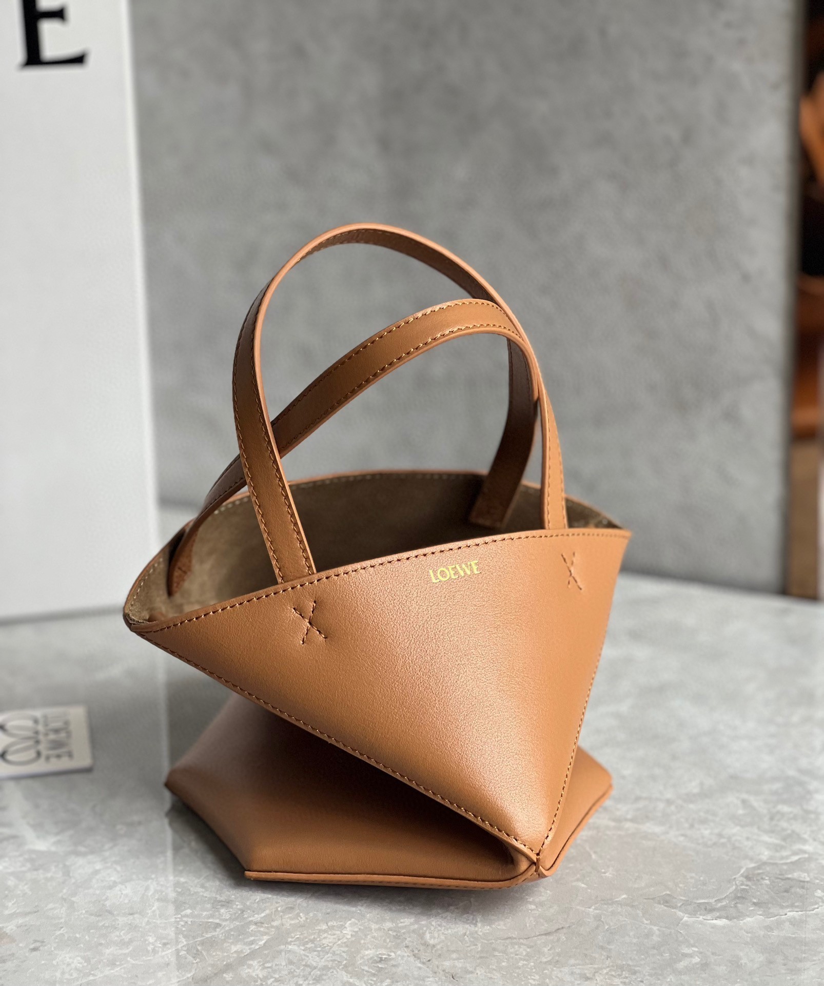 Loewe Mini Puzzle Fold Tote Bag in Tan Calfskin 895