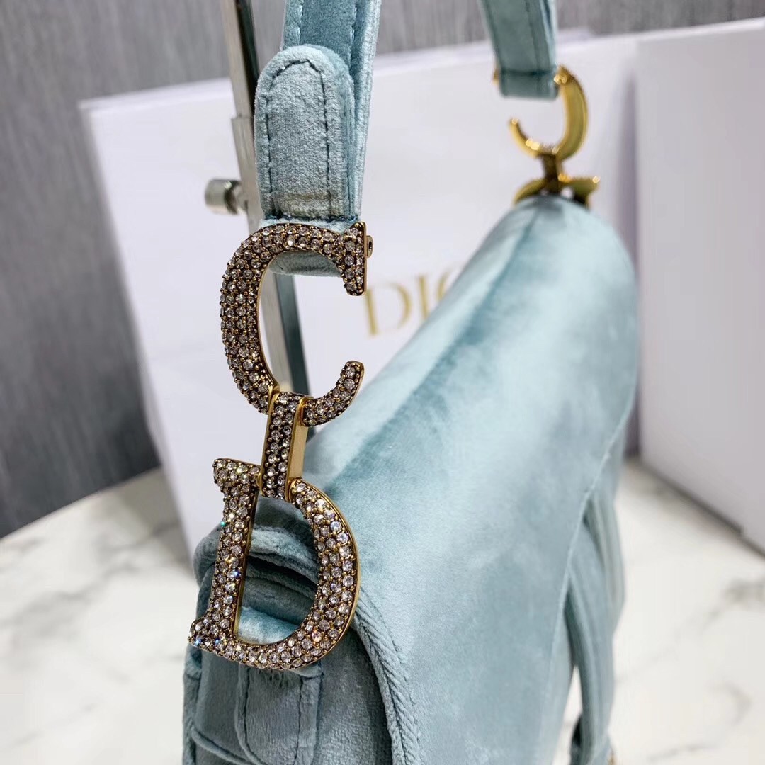 Dior Mini Saddle Bag In Sea Green Velvet 568