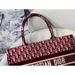 Dior Small Book Tote Bag In Bordeaux Oblique Embroidered Velvet 643