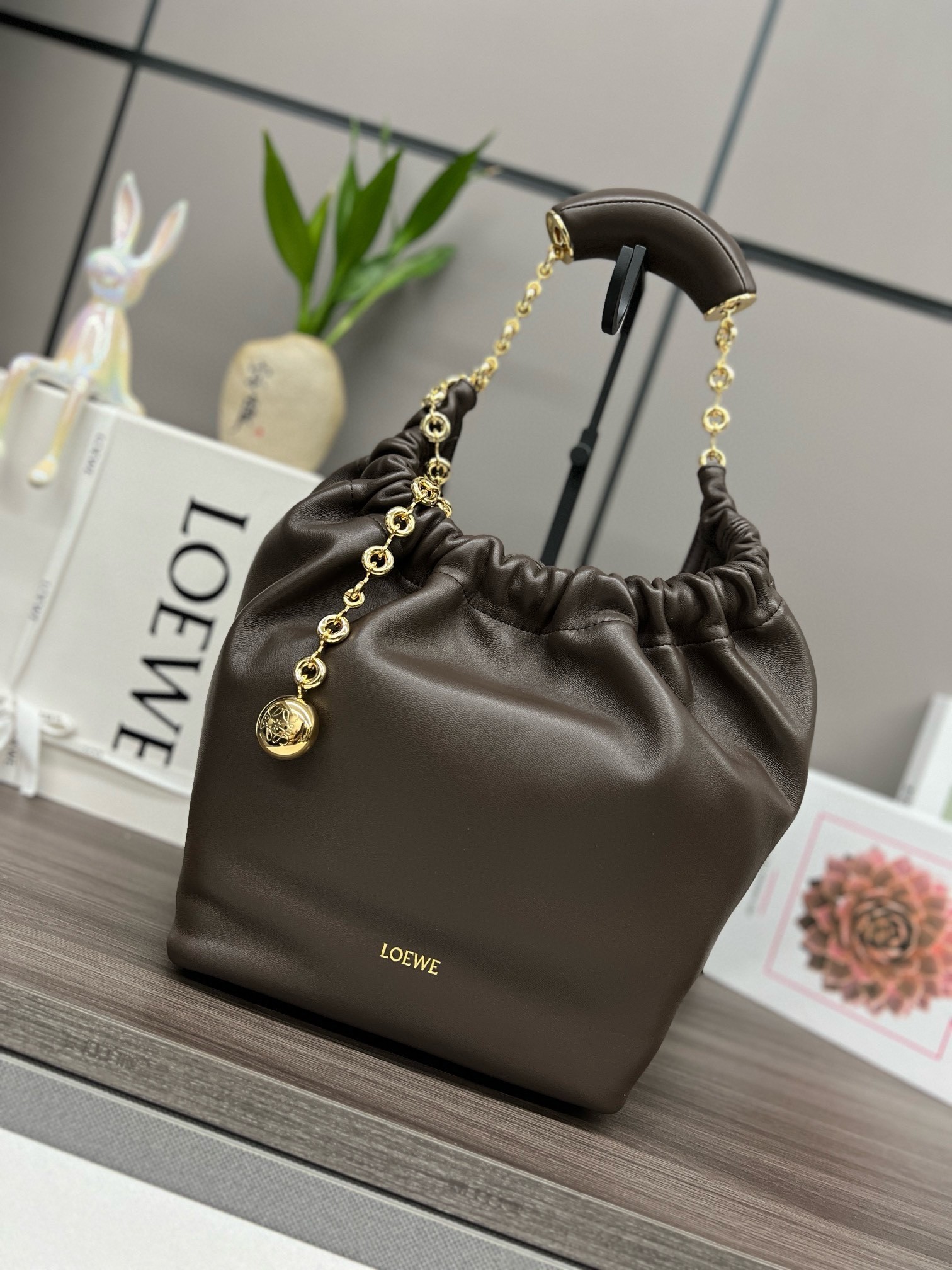 Loewe Small Squeeze Bag in Chocolate Nappa Lambskin  959