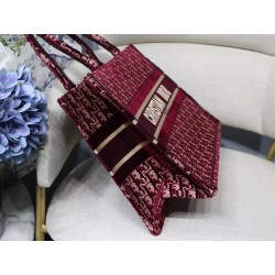 Dior Small Book Tote Bag In Bordeaux Oblique Embroidered Velvet 643